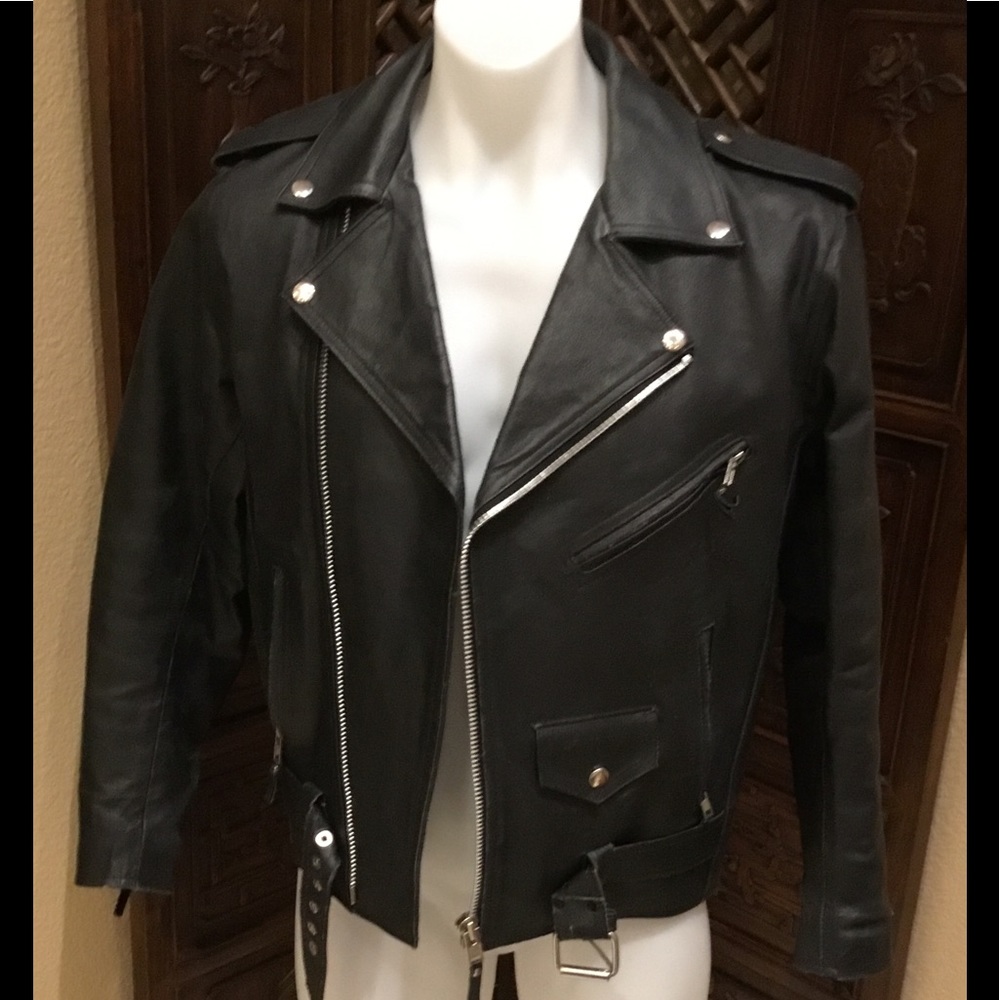 💋 LEATHER MEN JACKET SIZE 36 WITH CUSTOM GRAPHICS - Picture 3 of 9